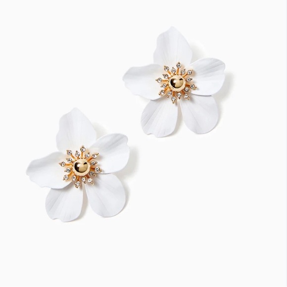 Lilly Pulitzer White and‎ Gold Orchid Earrings NWT - Picture 3 of 8